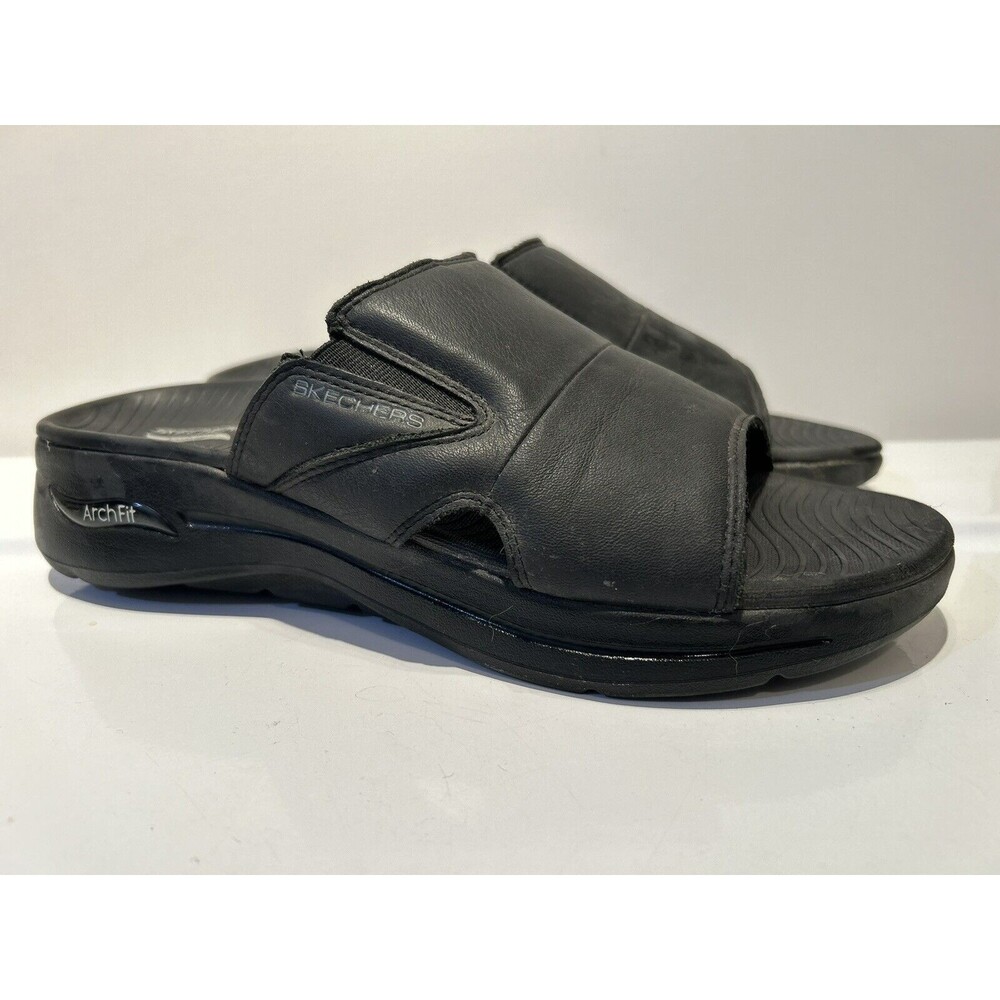 SKETCHERS  MEN'S Sz 10 GO WALK ARCH FIT-ULTRA SPAN BLACK CASUAL SANDALS